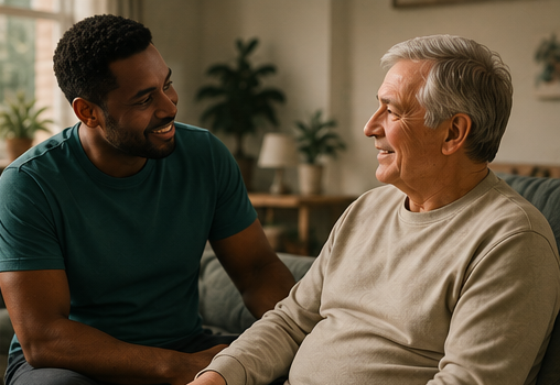 Support worker talking with an older person at home